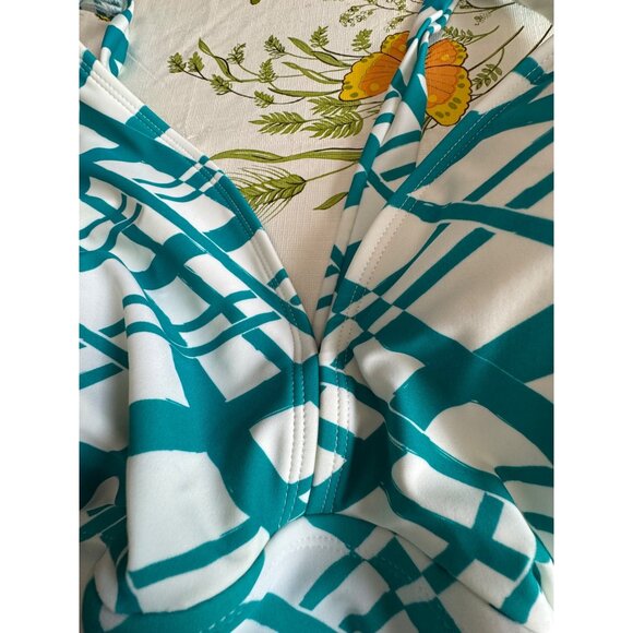 Catalina Womens 3X Tankini Top Teal & White Geometric Print - Picture 3 of 5